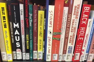 Part of the graphic medicine collection at the Lamar Soutter Library.