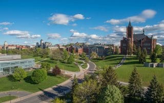 A view of the Syracuse University lawns from overhead