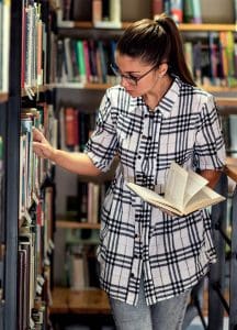 librarian in the stacks