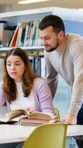 male librarian with woman