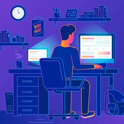 Man working at computer illustration