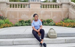 Michelle Osiyah outside Hall of Languages